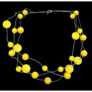 Funky Yellow Beaded Silver Chain Floating Necklace